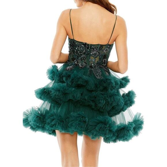 Mac Duggal 20645 Embellished Tulle Mini‎ Dress Hunter Green Size 2 NWT - Picture 2 of 10